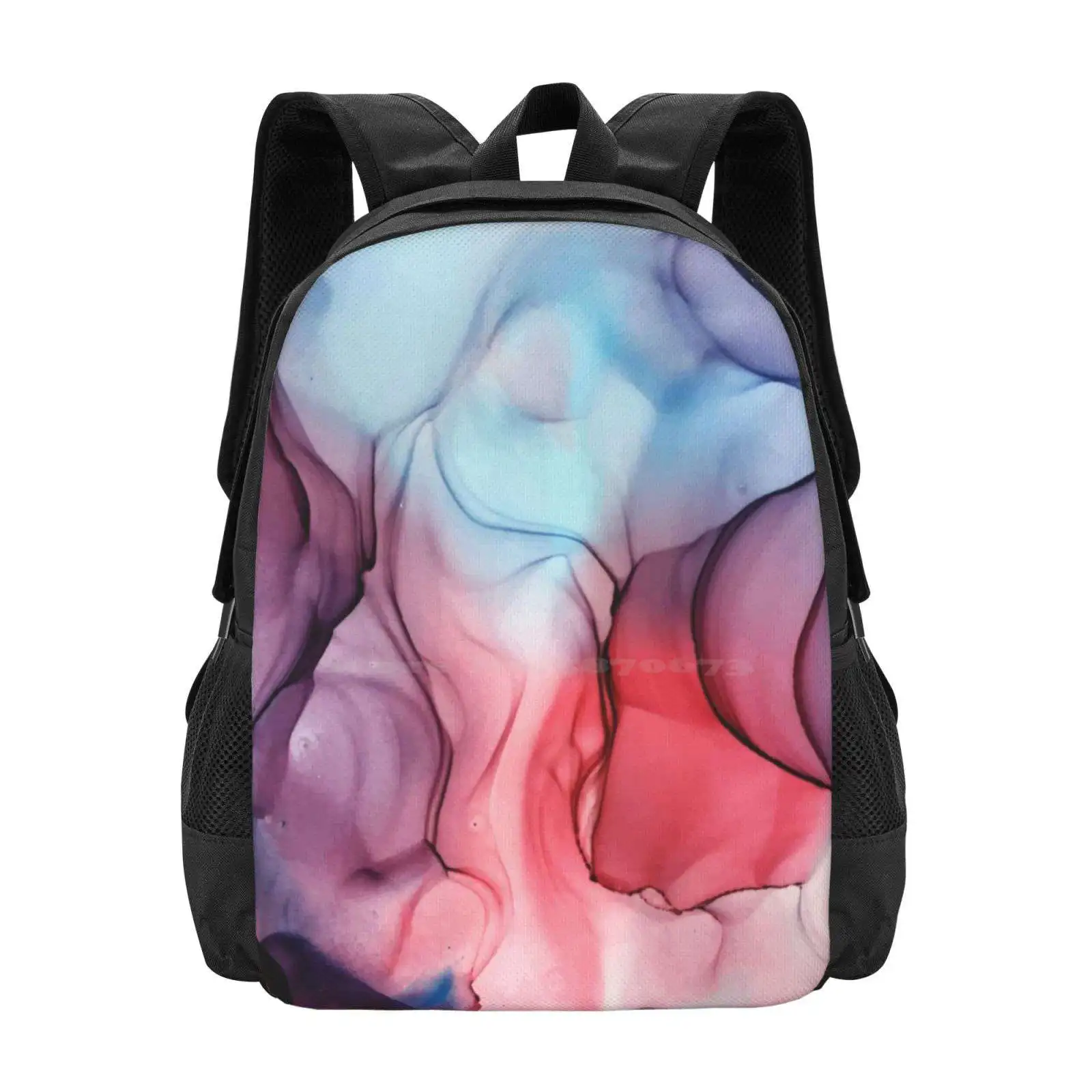 Flame Fired Ink Painting Pattern Design Bag Student'S Backpack Watercolor Abstract Expressionism Ink Fire Flame Element Pink