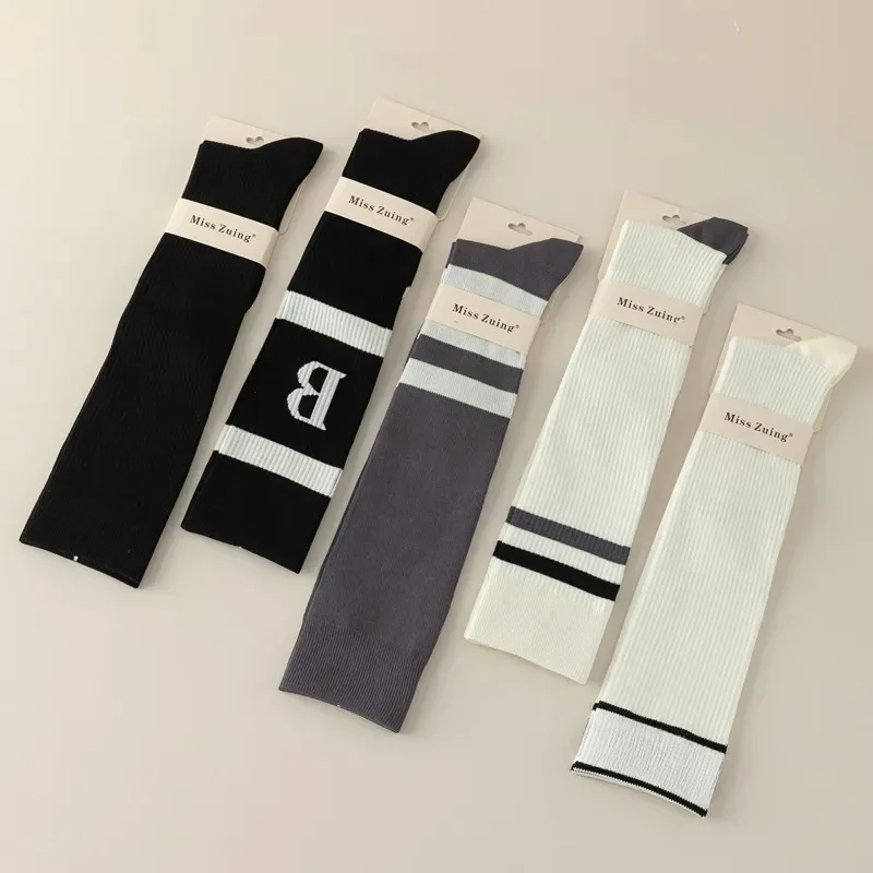 Calf Socks Pressure Slim Slimming Socks Casual Sport Long Tube Socks Women\'s Fashionable Preppy Style Elastic Knee Length Socks