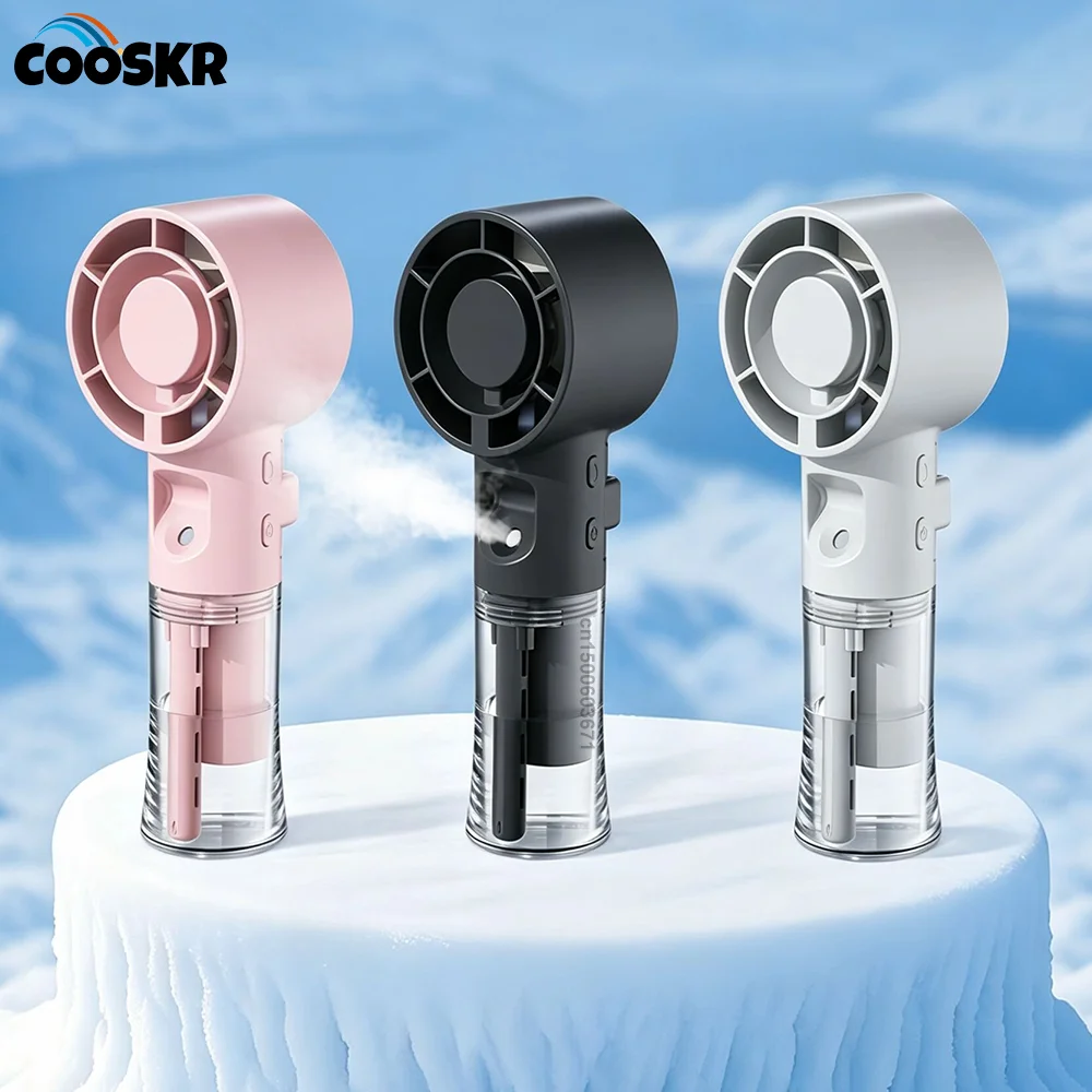 Tragbarer Wassernebelventilator, Mini-Handsprühventilator, leistungsstarker tragbarer Nebelventilator, wiederaufladbarer Luftbefeuchter-Ventilator, persönlicher Ventilator mit 4 Geschwindigkeiten