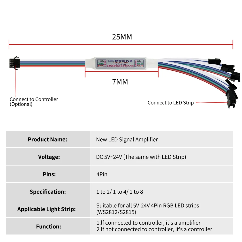 WS2815 WS2813 LED TTL Signal Amplifier Controller Repeater For 4Pin RGB Addressable LED Strip Light DC5-24V