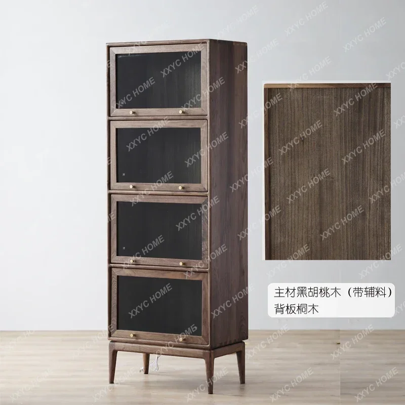 

VHBlack walnut log wine cabinet glass display cabinet living room wall with lamp locker