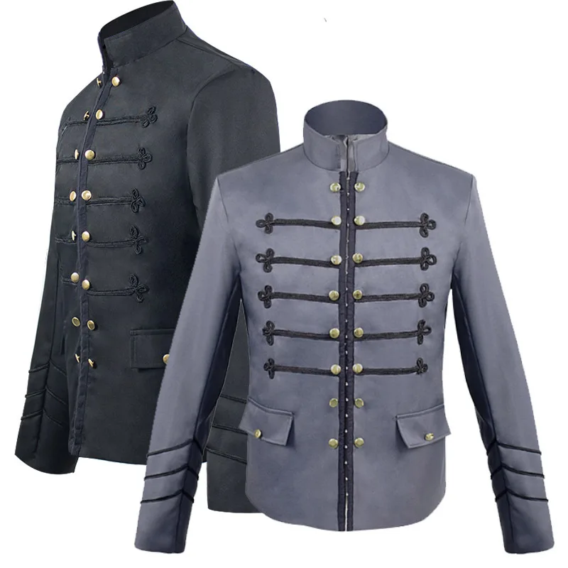 

New Mens Halloween VictorJacket Cardigan Party Cosplay Costume Medieval Vintage Solid Color Double Breasted Stand Collar Coats