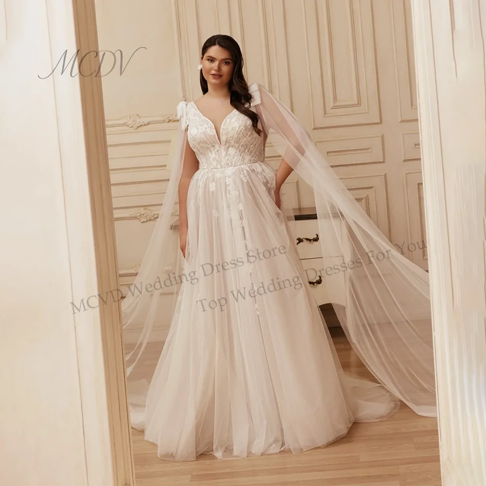 

Plus Size Wedding Dresses For Women V-Neck Sleeveless Applique Bride Gowns 2026 Lace Reception Dresses For Weddings Customized