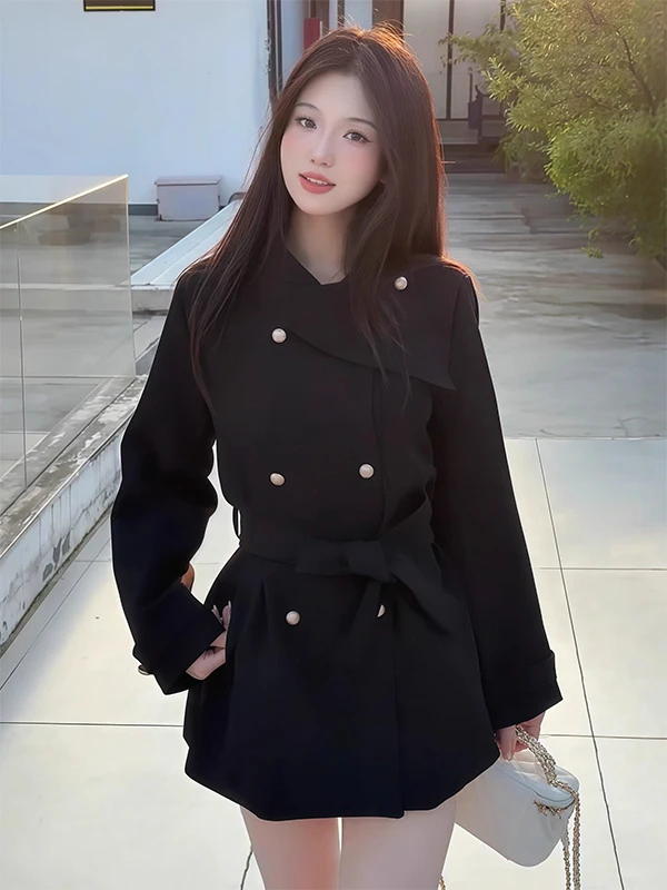 

Корейская уникальная женская ветровка-пальто на осень-зиму: новая модная модель с завязками на талии, премиум-класса