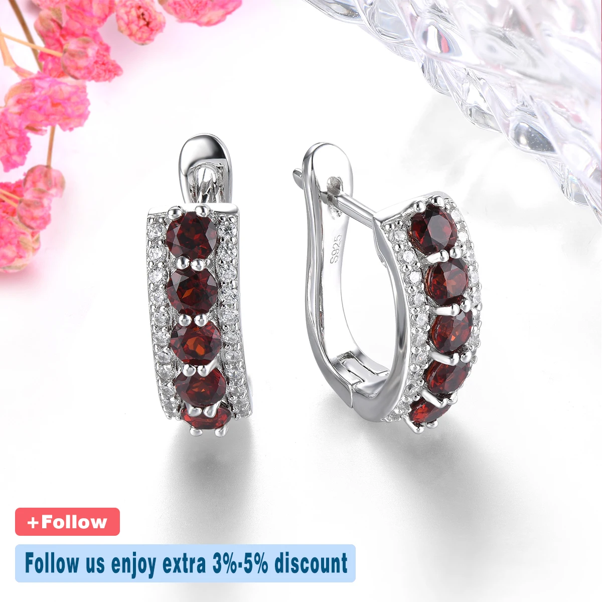 Natural Garnet Sterling Silver Clip Earring 1.5 Carats Genuine Birthstone Classic Design S925 Fine Jewelrys Birthday Gifts