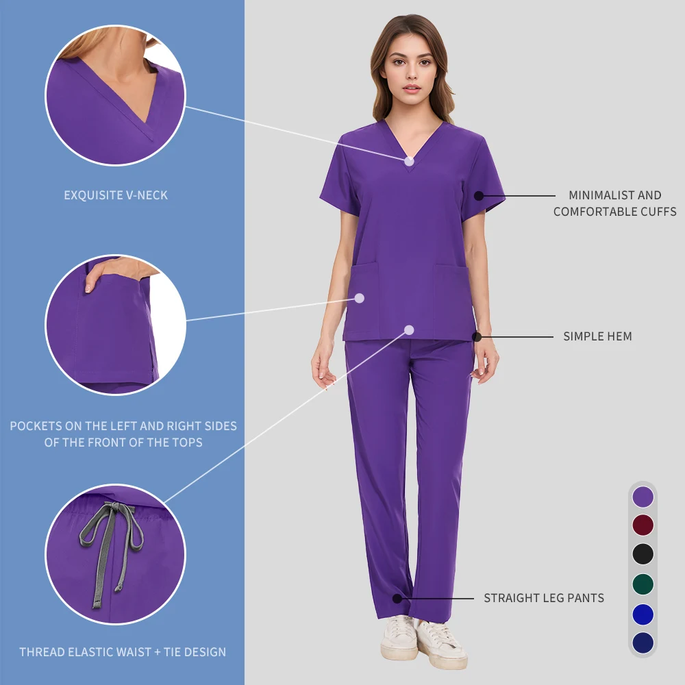 Slim Fitting Elasticity Scrubs Sets Operating Room Medical Uniforms Pet Vet Scrubs Uniform Nurse Women Solid Color Surgery Suits