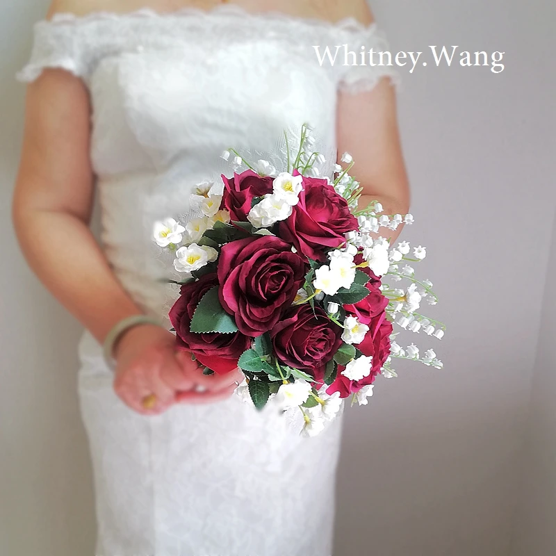 

2022 Whitney Wedding Collection Nature Burgundy with White Orhid Bell Wedding Bouquet bouquet fleur artificielle mariage