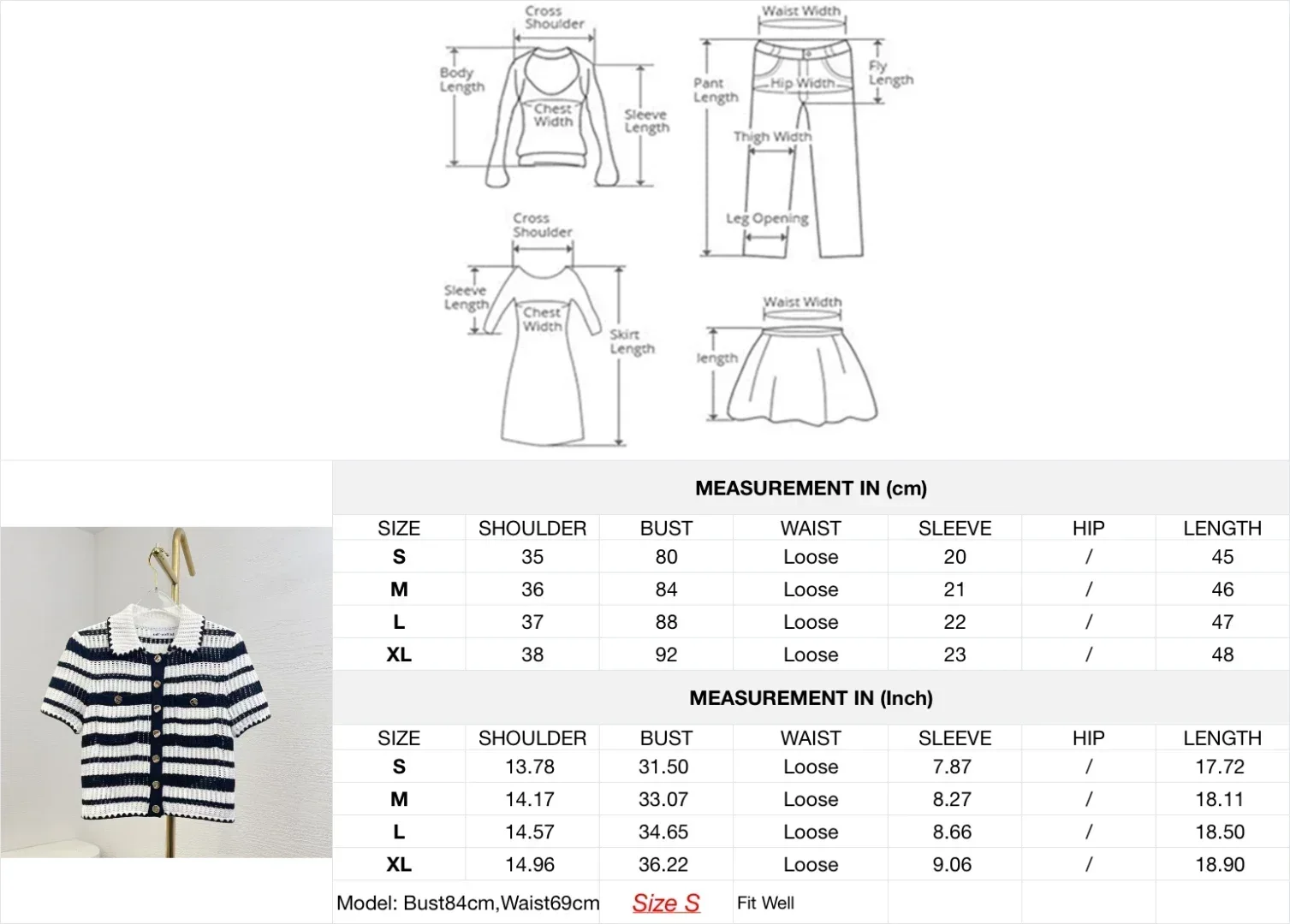 

2025 New Beautiful White Short Sleeve Stripes Weaving Knit Blouse Tops