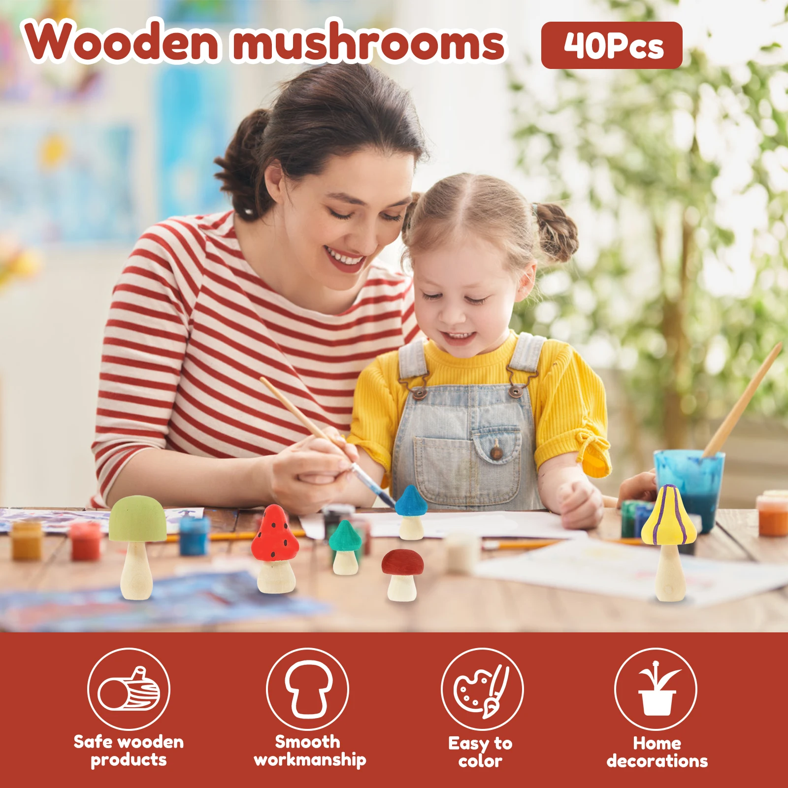 Natural Wood Mushrooms Cute Interesting DIY Home Mushrooms Decor Safe Unfinished Wood Mushrooms Smooth Unpainted Wood Mushrooms