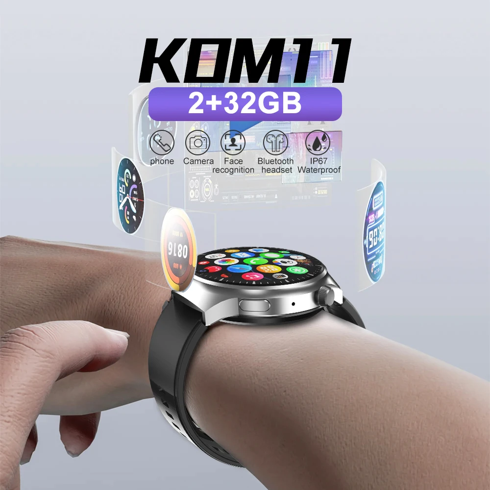 

XUESEVEN KOM11 4G Network Smartwatch 1.62’HD SIM Card Face Recognition GPS Google Store Video Call Sport for Android Watch Phone