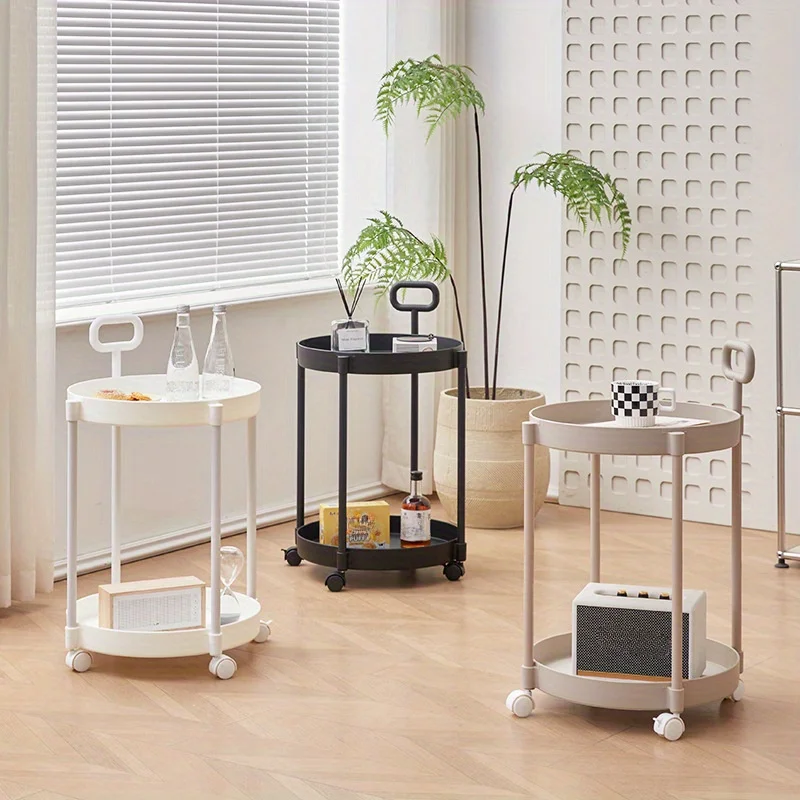 Elegant 2-Tier Side Table with Wheels - Trolley Table in Living Room|Simple Sofa Table with Handle|Easy To Move Coffee Table image 4