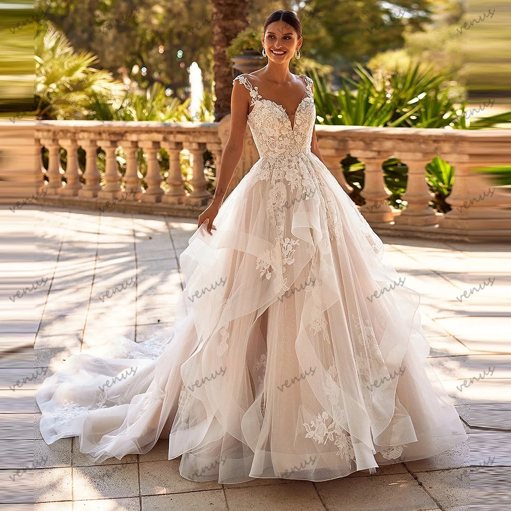 

Exquisite Wedding Dresses A Line Bridal Gowns Lace Appliques Sleeveless Backless Robes Sweetheart Vestidos De Novia Customized