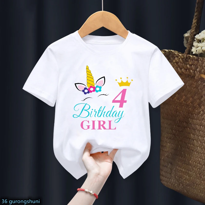 

Kawaii Girls T-Shirts Unicorn 1-8th Birthday Number Print Girls Birthday Gift Clothing Fashion Kids Clothing Tshirt Wholesale