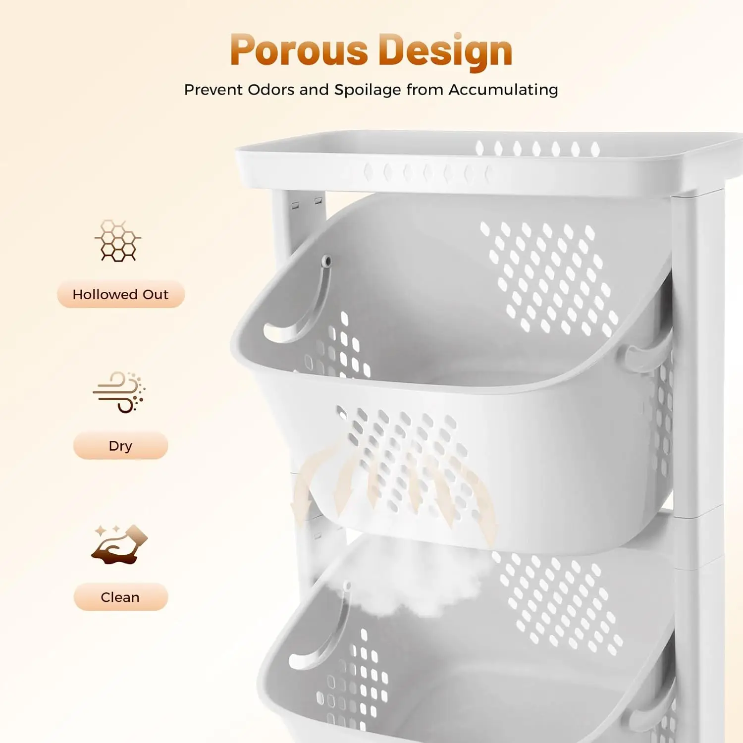 3-poziomowy kosz na pranie z kółkami i uchwytem, organizer do przechowywania ubrań, wózek na kółkach do łazienek i sypialni, obrót o 360 stopni °   Koło pasowe