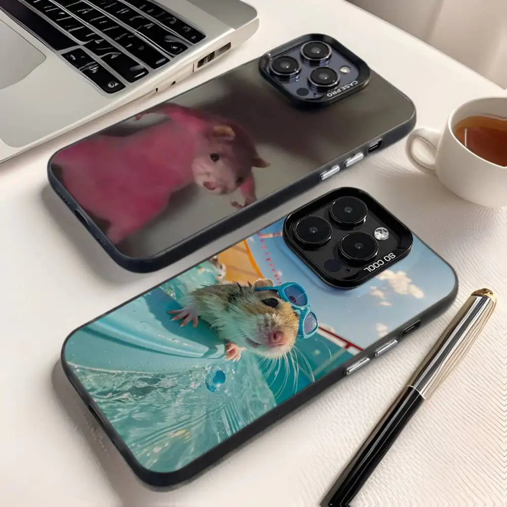 

Cute Animal Hamster Phone Case For iPhone 16,15,14,13,12,11,8,7,Pro,Max,Plus,Mini,XS,SE Anti Fall Black Matte Hard