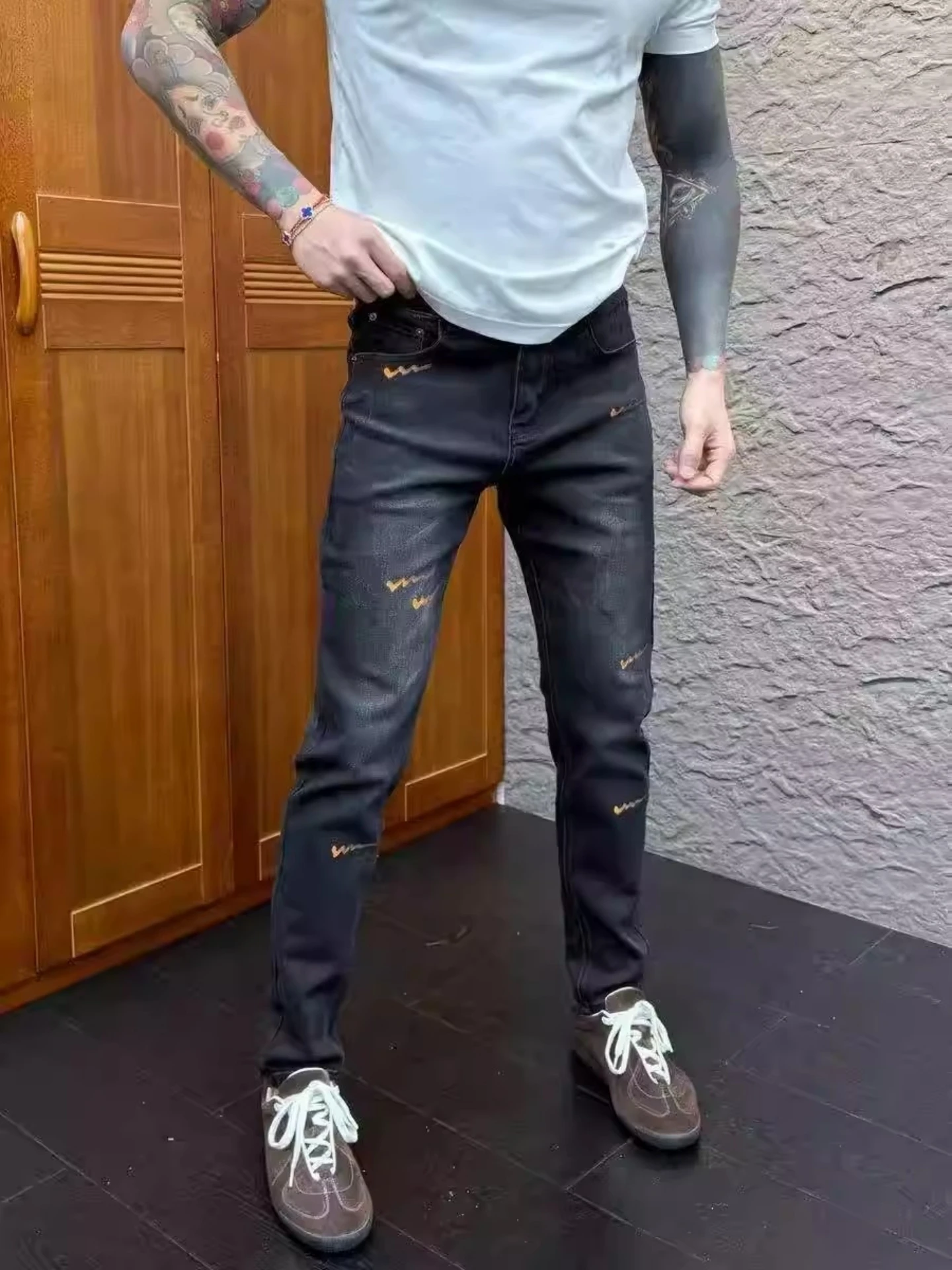 

Trendy Printed Jeans Slim Fit High Waist Straight Leg for Men And Women Casual Wave Pattern All Season Long Lasting Vibe Style