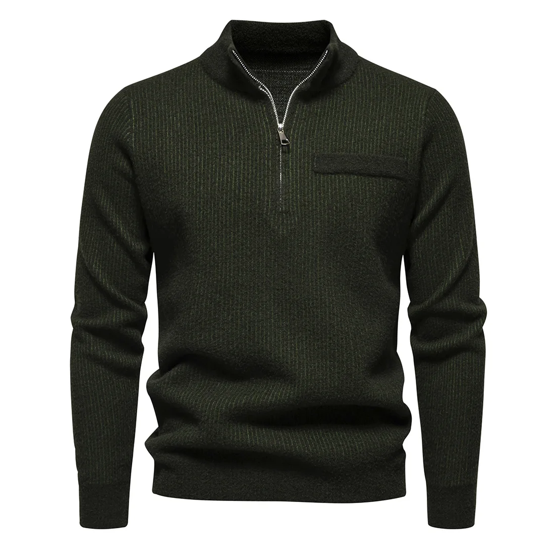 Autumn and Winter New Paul Mens Stand-up Collar Half-zipper Mature Mens Knitted Sweater