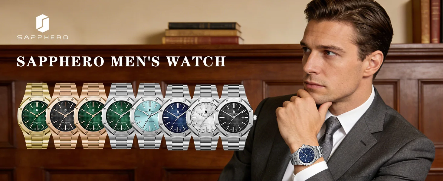 SAPPHERO Herren Analog Uhr, Edelstahl hochpräzises Quarzwerk, Datumsanzeige, 50M Wasserdicht, Business Casual Armbanduhr, kratzfest langlebig, perfektes Geschenk für Geburtstag Fest Alltag und Geschäftsanlässe – Detail 1