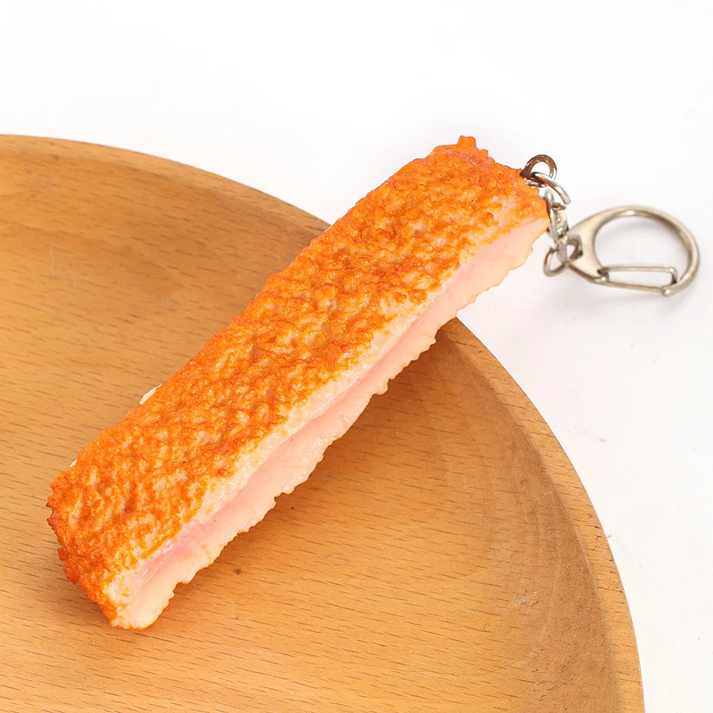 1PC PVC Fried Pork Chop Pendant Keychain Faux Food Keychain Men's Car Keyring Women's Backpack Charm Restaurant Gift