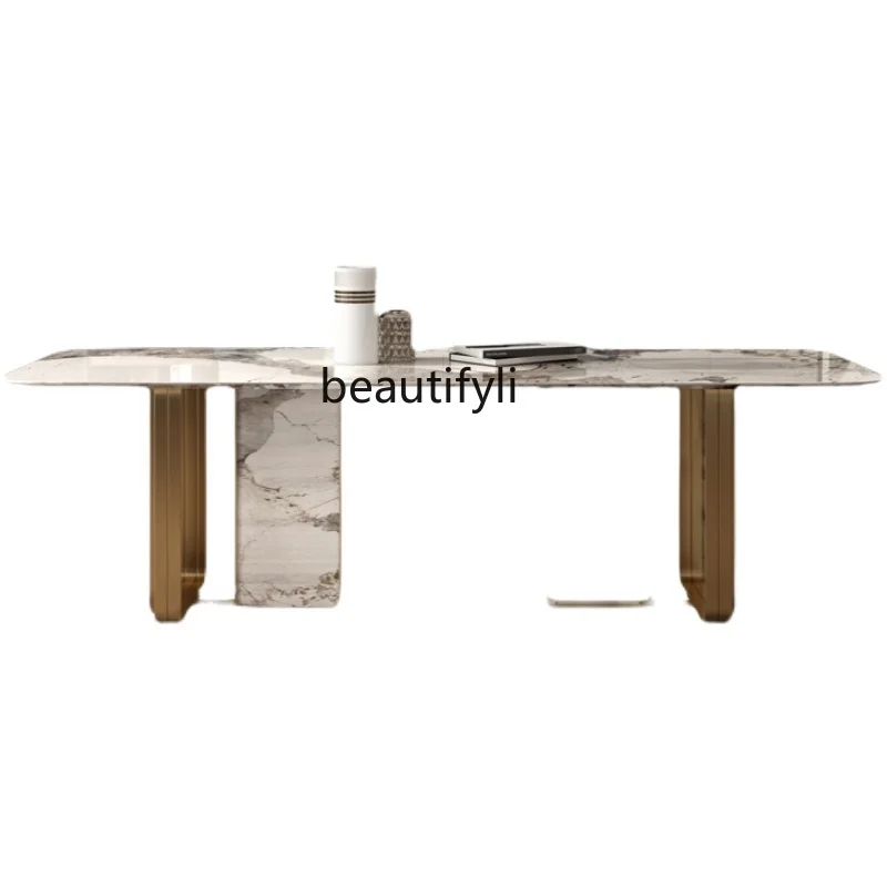 

Italian Style Light Luxury Stone Plate Dining Table Nordic Modern Minimalist Living Room Rectangular Marble Dining-Table