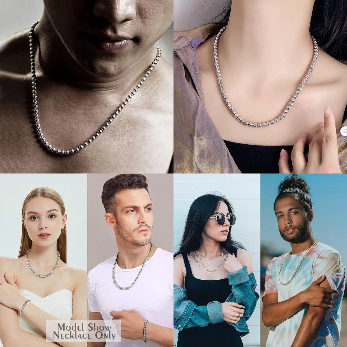 4/6/8/10mm Stainless Steel Ball Beaded Necklace For Women Men Silver Color Metal Bead Chain Choker Simple Waterproof Jewelry New