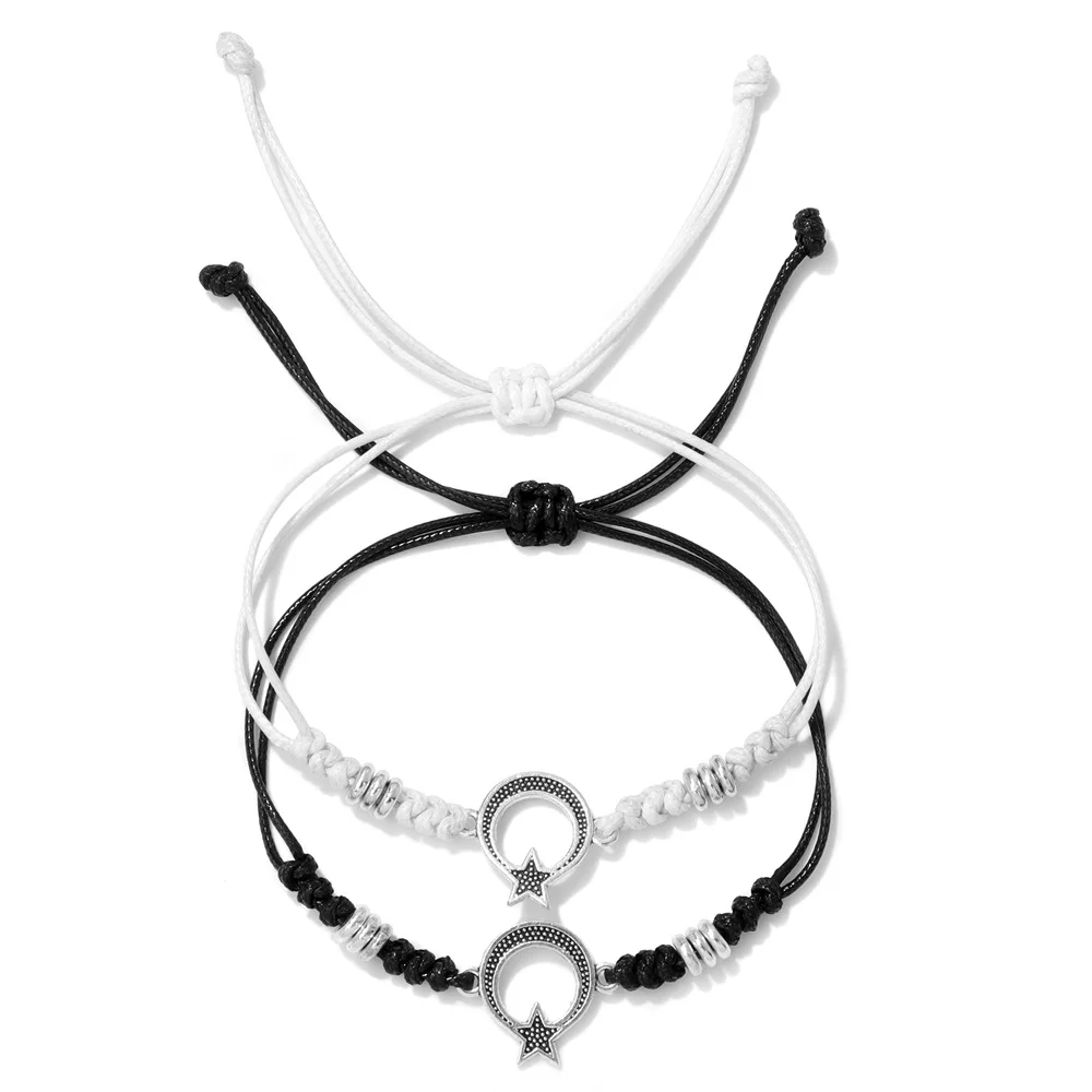 Couple Rope Compass Bracelets For Women Men Love Wings Cross Charm White Black Weave Rope String Friendship Bracelet Jewelry