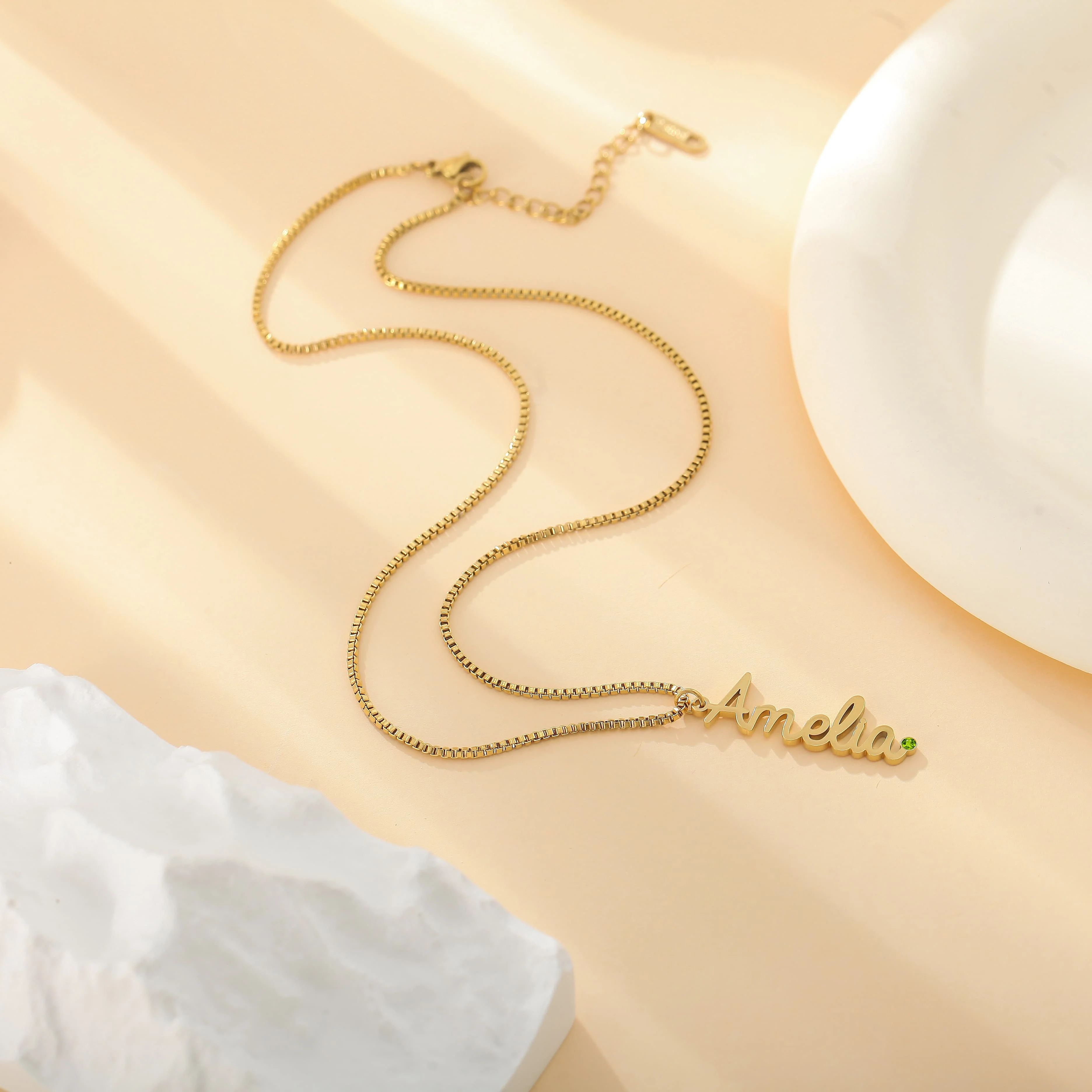 Minimalist Vertical Name Necklace with Box Chain Birthstone Name Necklace Personalized Birthday Gift Jewelry for Mom