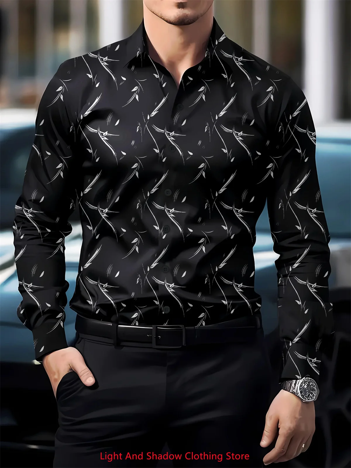 

Men's Fashion Luxury Printed Shirt Long Sleeve Collar Button Top High Quality Business Casual Shirt Comfortable and Soft