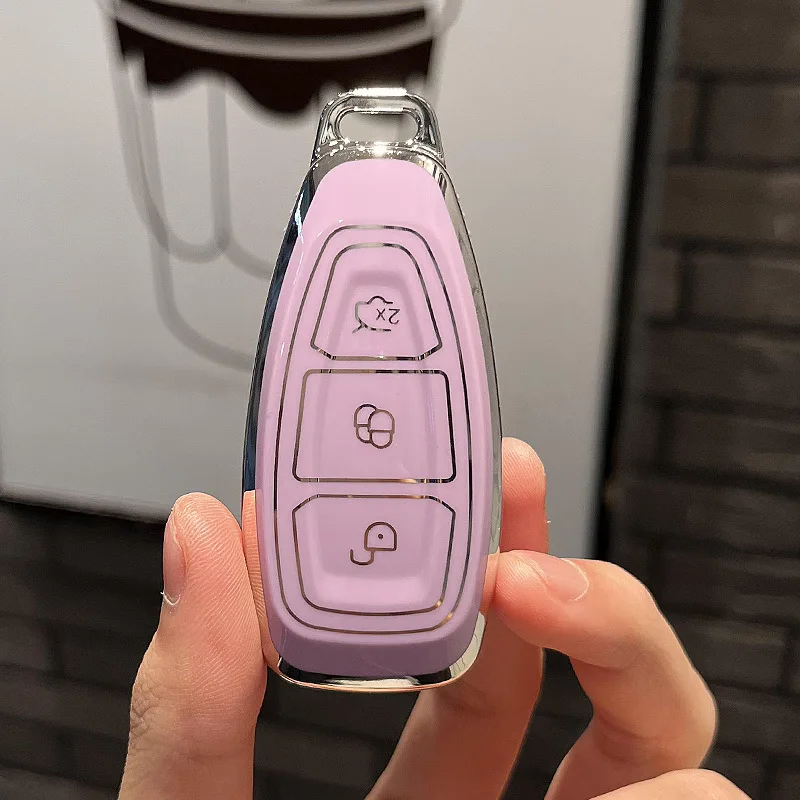 Silver Edge Car Key Case Shell for Ford Focus Mk3 Mk4 Kuga Mondeo Fiesta Titanium Ecosport Transit MK8 Cover Remote Fob Keychain
