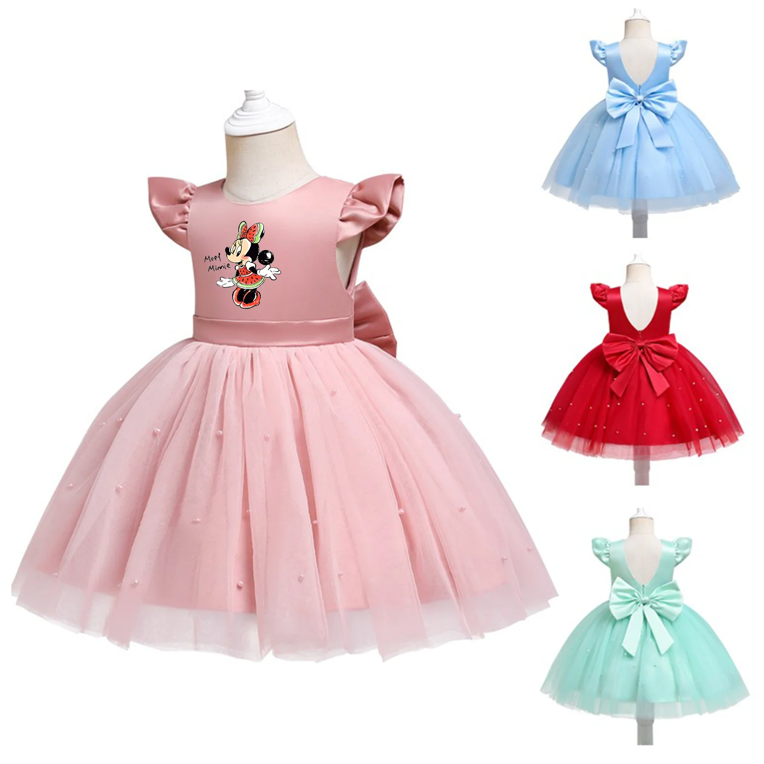 

Mickey Minnie Mouse Summer Girls Princess Lace Dresses Kids Casual Tutu Dresses Outfits Children Birthday Party Wedding Dress