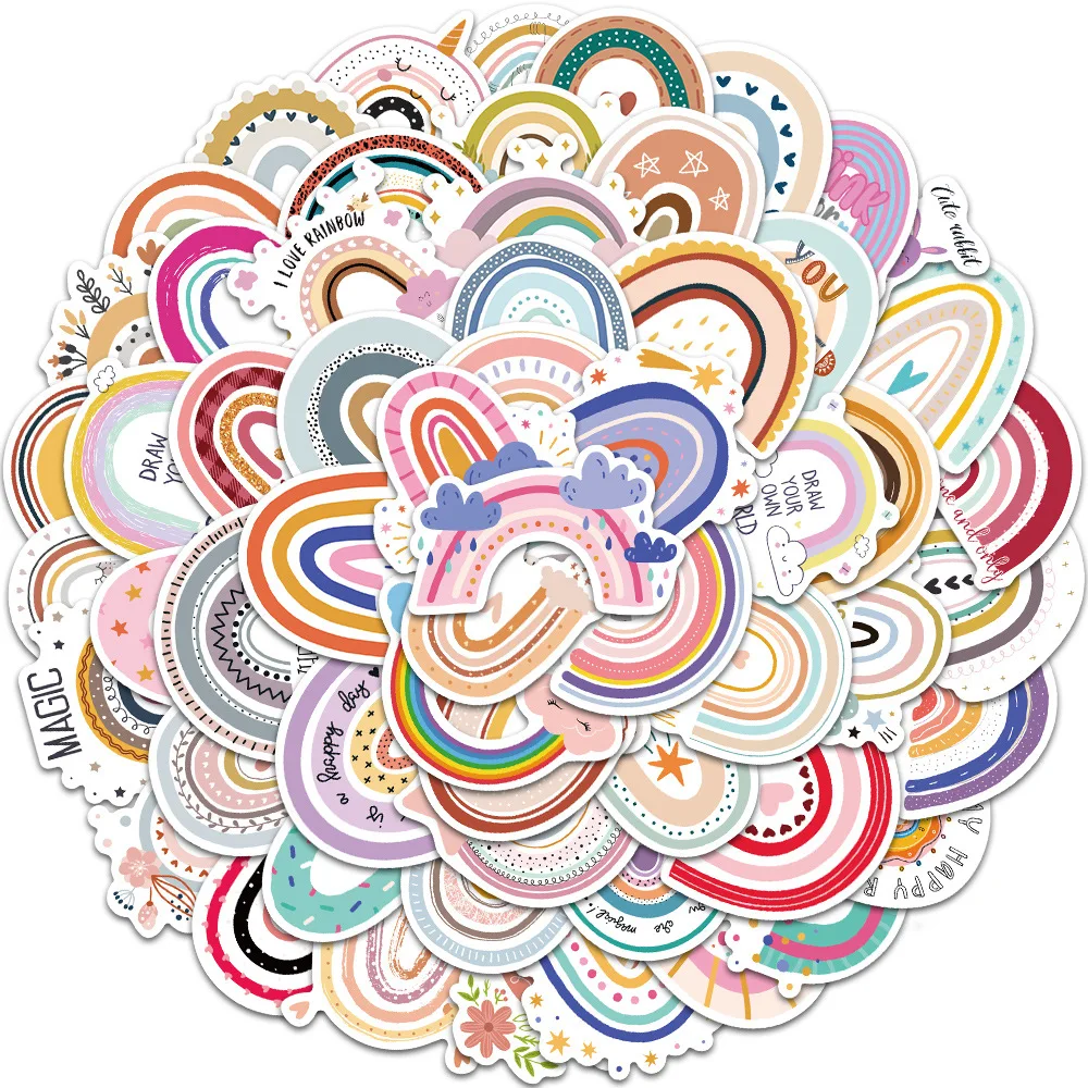 10/30/60pcs Cute Cartoon Bohemian Rainbow Aesthetic Stickers Boho Graffiti Decals Scrapbooking Laptop Phone Sticker Toy