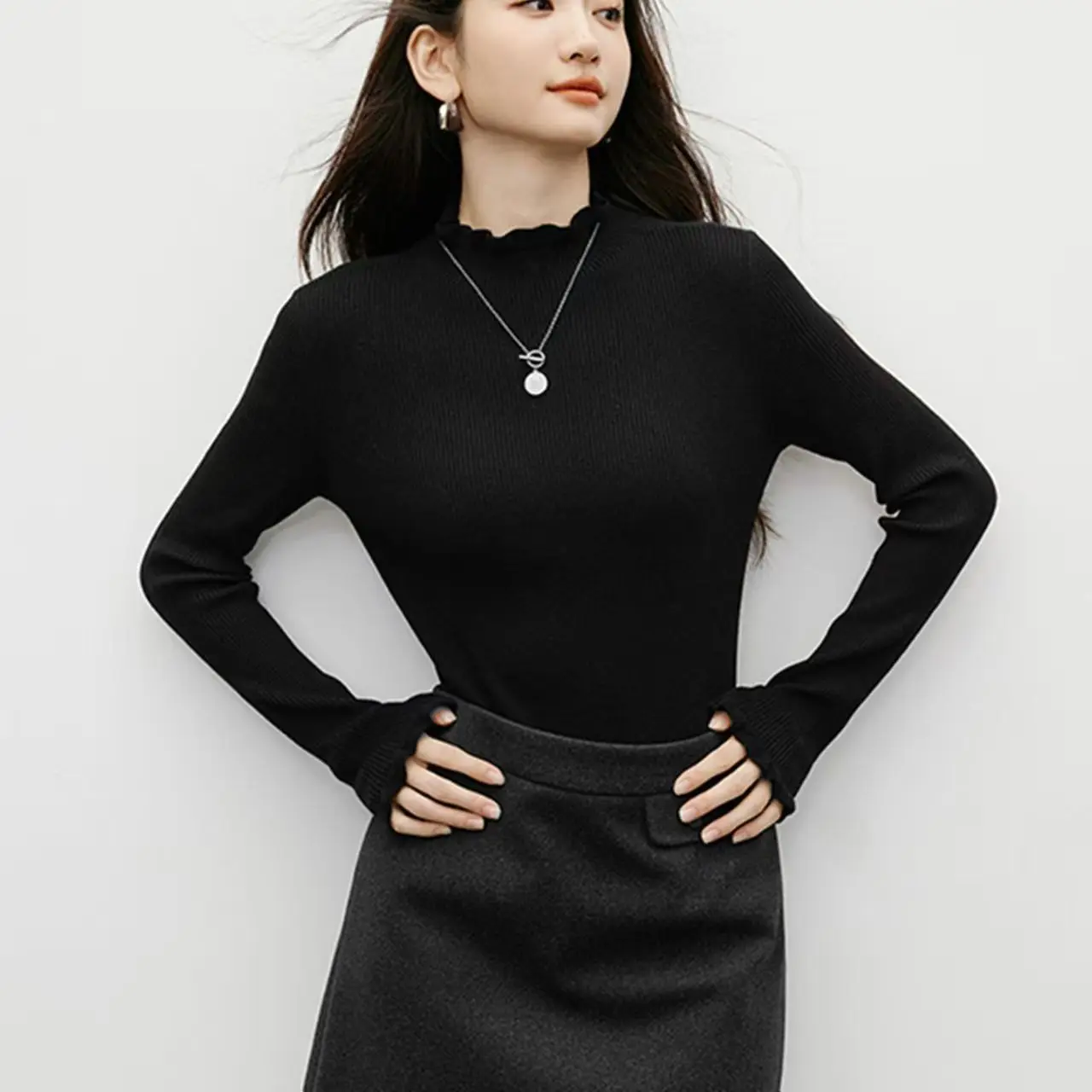 Mode Verstoorde Kraag Gebreide Trui Vrouwen Truien Lange Mouw Witte Gebreide Trui Trui Vrouwen Tops Sueters De Mujer Q2076