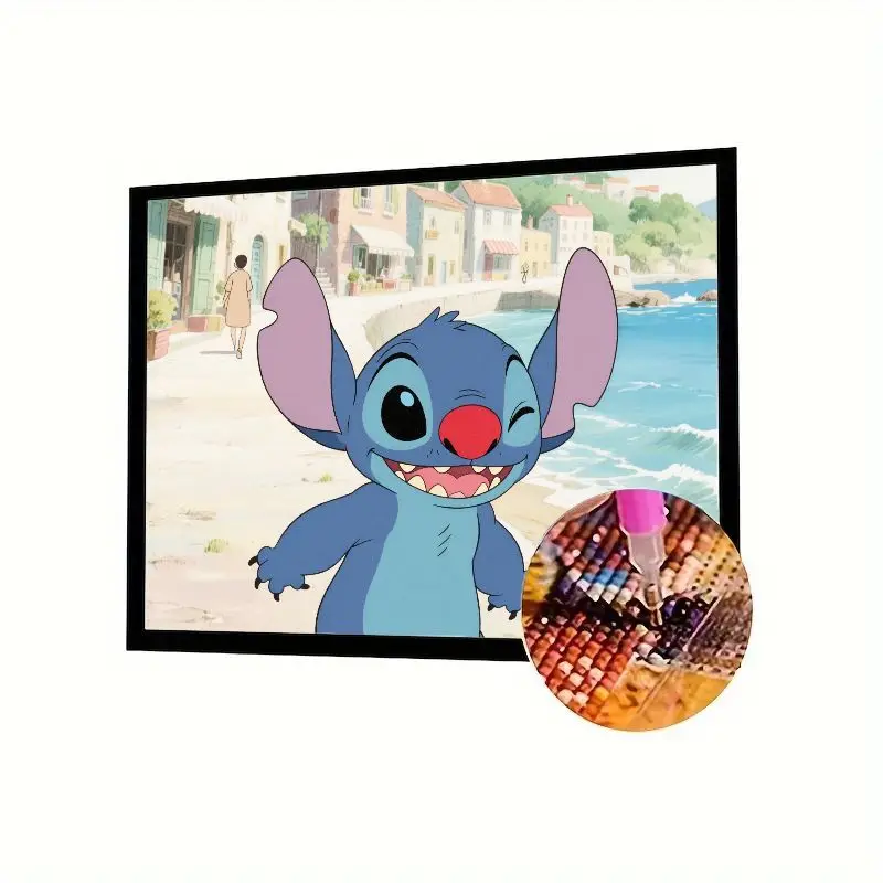 

1 шт. Disney Lilo & Stitch Diamond Painting Kit, милый Winking Stitch на пляже, морской пейзаж, полная дрель, 5D DIY Diamond Art Painti