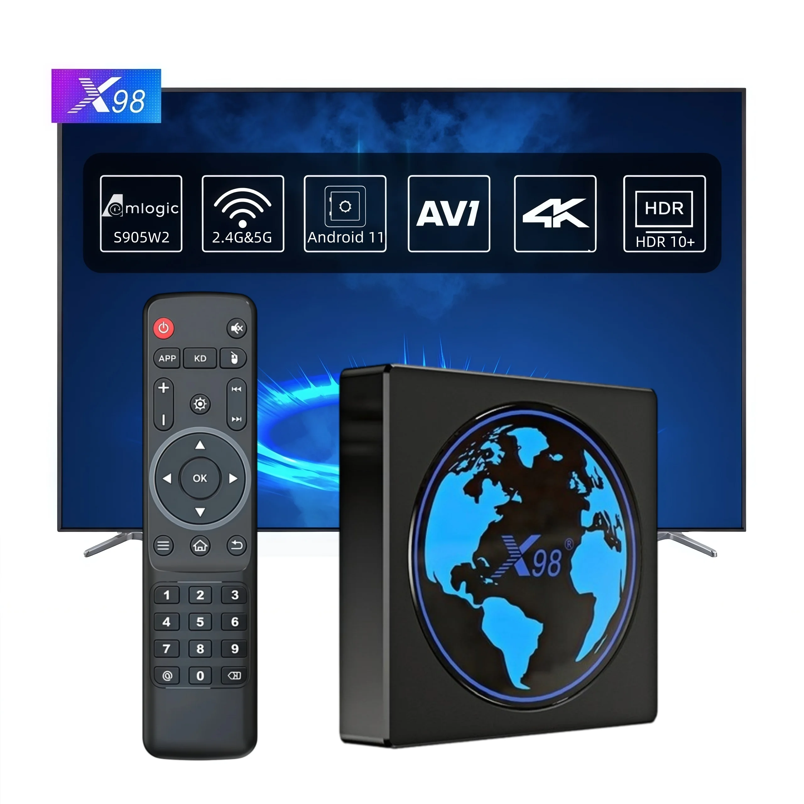 X98mini Android11 TV Box S905W2 AV1 VP9 H.265 4K@60fps HD2.1 Dual-Band Wi-Fi 2.4G&5G 4GB RAM 64GB ROM Mini Streaming Player IPTV