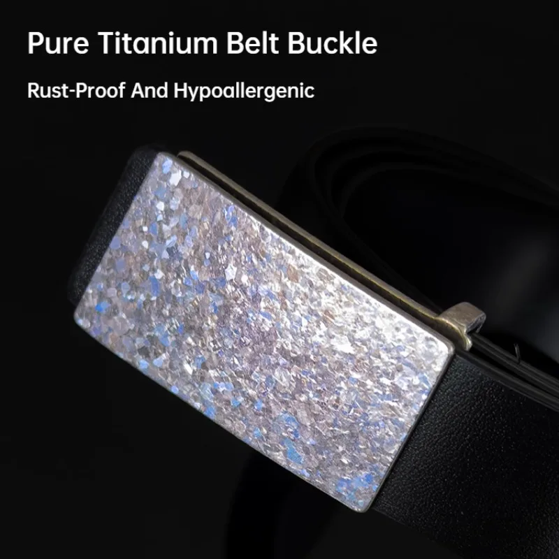 Fivela de cinto de titânio puro 35mm, camada dupla, couro genuíno liso, à prova de ferrugem, masculino, negócios, fivela de cinto de couro de grão superior