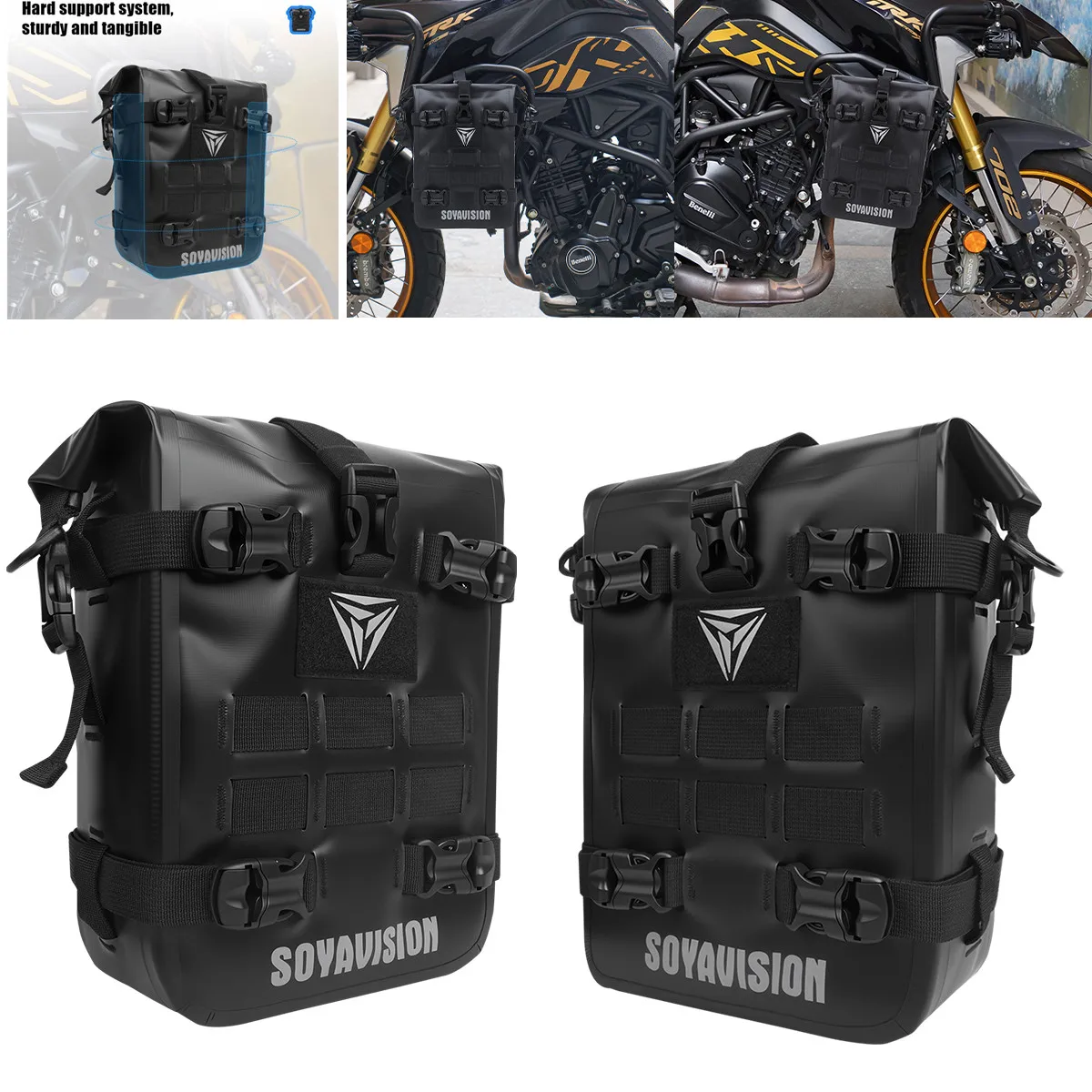 

Black Motorcycle Bumper Bag Waterproof Bag 8L Universal Motorcycle Side Frame Bag with Internal Support Travel Luggage Tool Box
