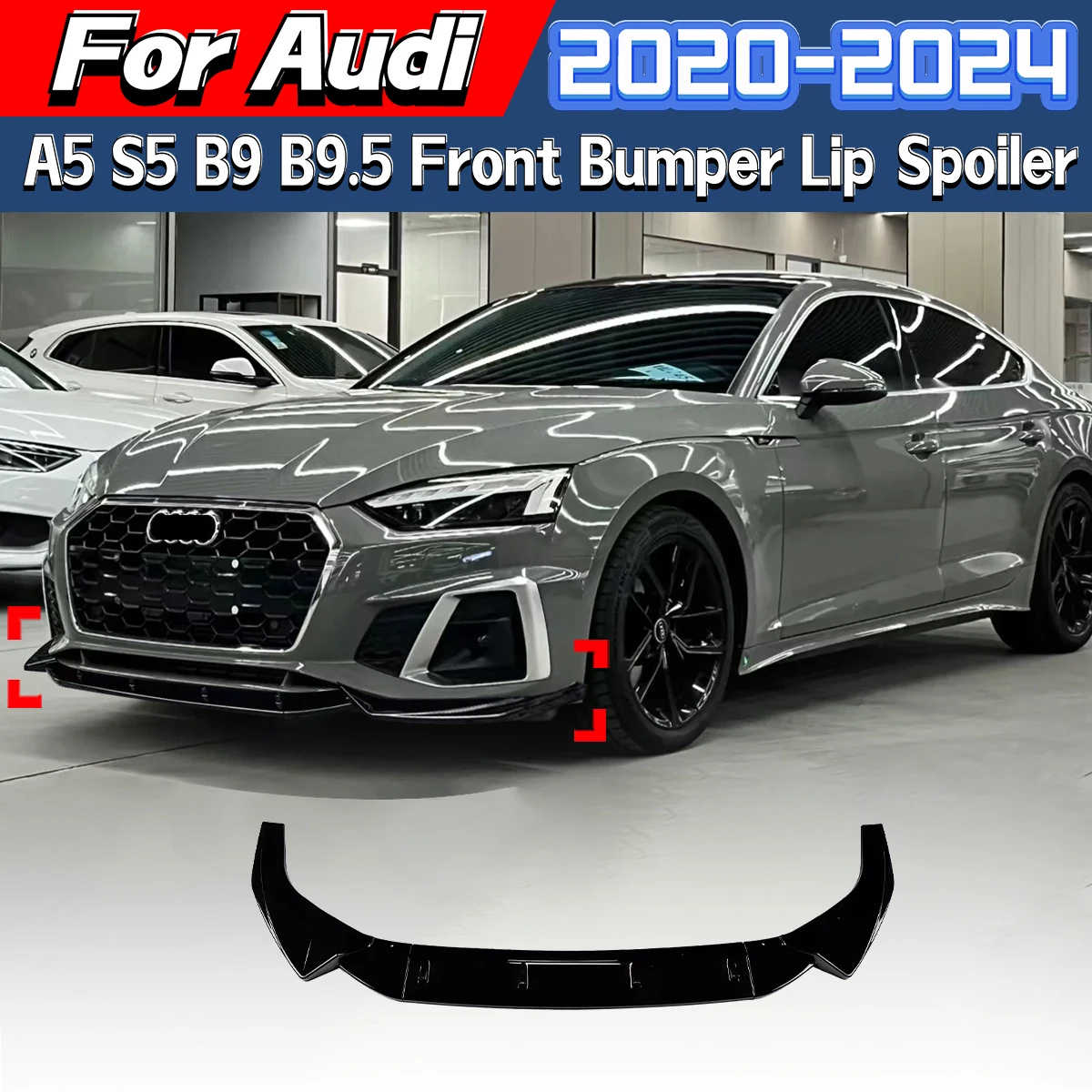 

For Audi A5 S5 B9 B9.5 8W TFSI TDI S-Line 2020 2021 2022 2023 2024 Front Bumper Spoiler Lip Shunt Board Body Modification Kit