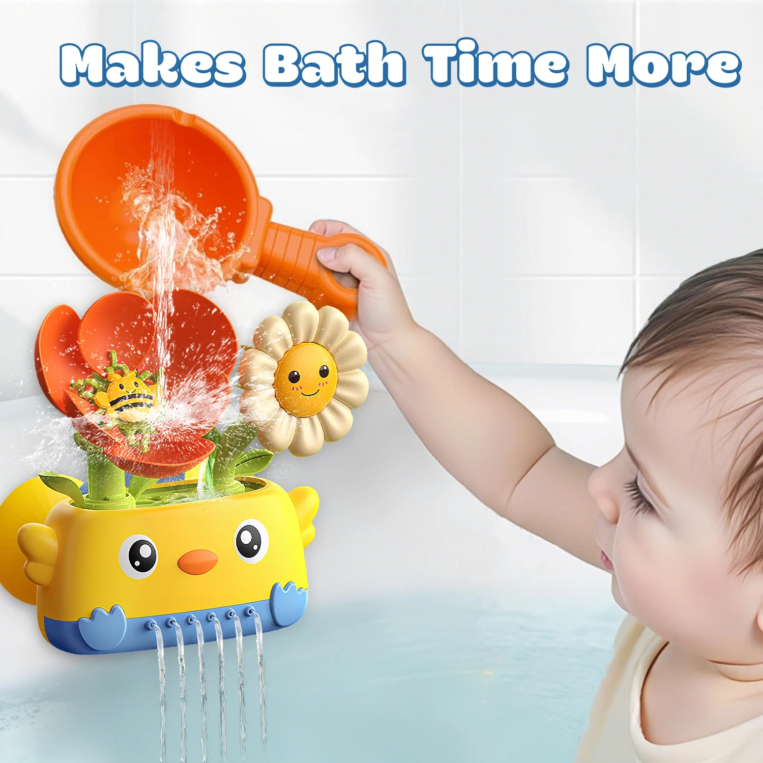 1pc Sunflower Bath Toy, Baby Shower Water Spray Sprinkler, Rotating Flower Blossom Bathing Game for Toddlers Kids Gift,Baby Toys