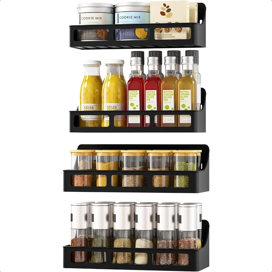 

Magnetic Spice Rack for Refrigerator and Oven 4 Pack Moveable Magnetic Shelves for Spice Jars Heavy Duty Seasoning Rack Easy To