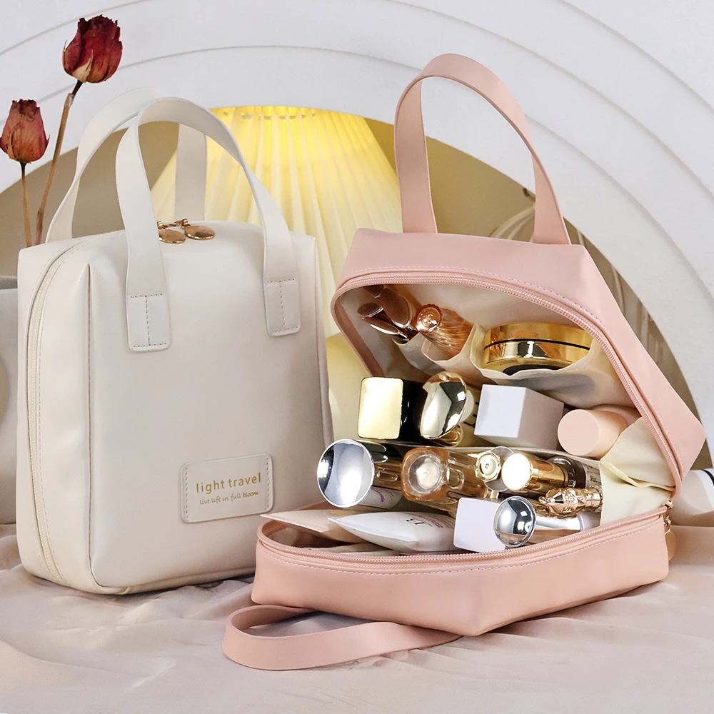 Shell Shape PU Leather Cosmetic Bag Waterproof Letter Makeup Pouch Bag Multifunction Carry-on Makeup Tote Travel Wash Bag