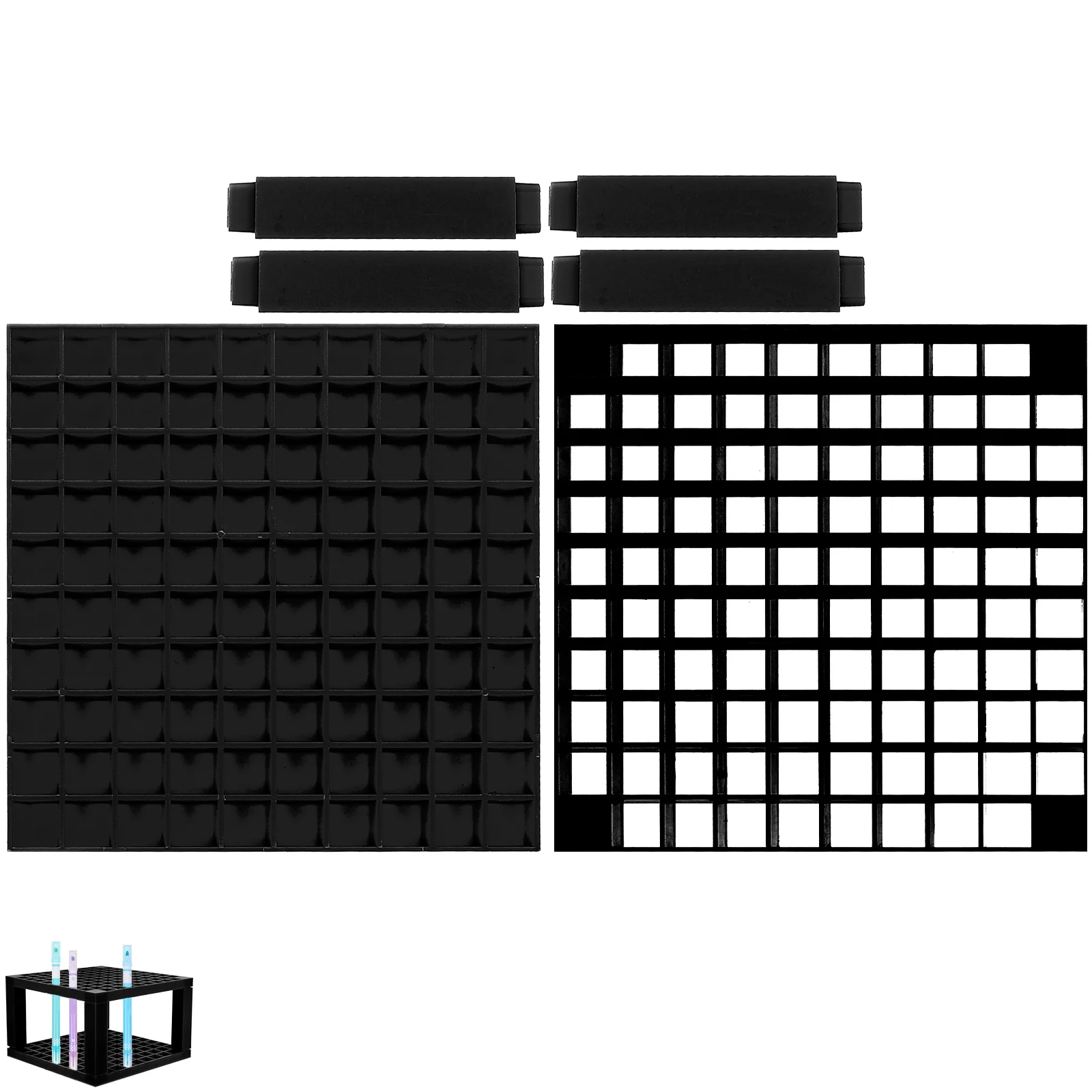 

96 Holes Pen Holder Square Container for Paintbrushes Markers Pencils Art Supplies Desk ganizers Black PP Material