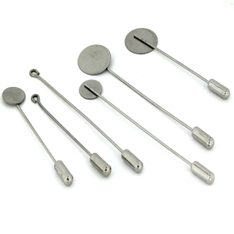 10pcs/Lot 10 15mm Stainless Steel Long Brooch Pin Base DIY Lapel Dress Jewelry Safety Pin Needle Brooches Accessories Wholesale
