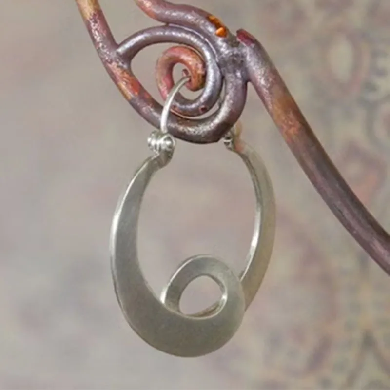 Tribal U Shaped Curl Hoop Earrings Vintage Jewelry Silver Color Spiral Design Statement Earrings for Women