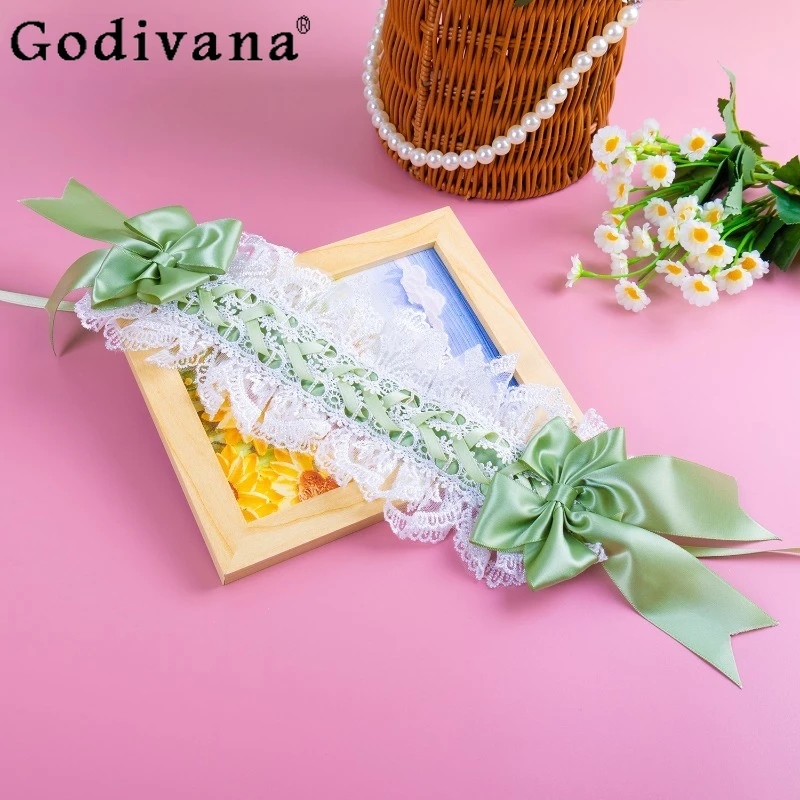 Fascia per capelli Lolita fresca giapponese Lolita femminile Accessori per capelli dal design originale Fiocco in pizzo da donna Versatile fascia per capelli dolce