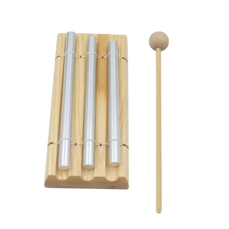 Three Tone Chime Bell with Mallet Trio Hand Chime Long Resonance Wooden Hand-held Chimes Pure Tone for Prayer Musical Chime Wood