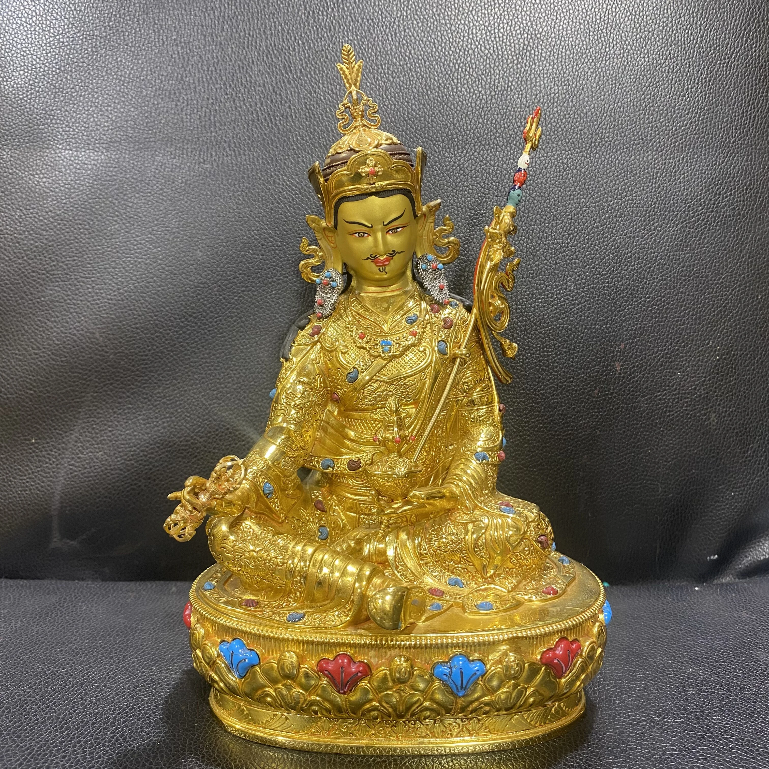 7-Inch Tibetan Tantra pure copper gilt lotus peanut master Buddha statue ornament, home worship Buddhist platform