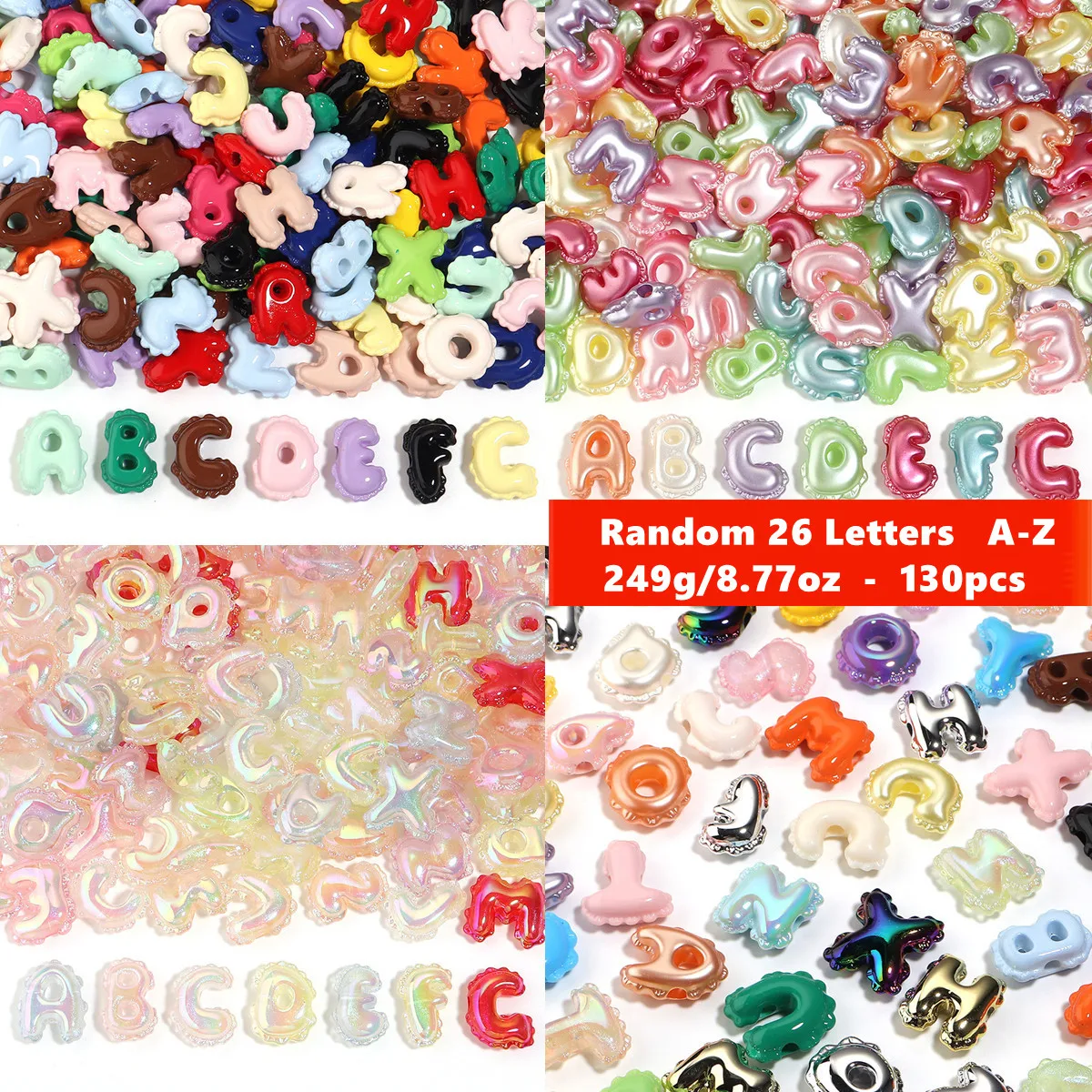 249g/8.77oz 130pcs 14-25mm Acrylic Large Hole Letter Beads, Random Styles, A-Z,26 English Letters Random,For DIY Making