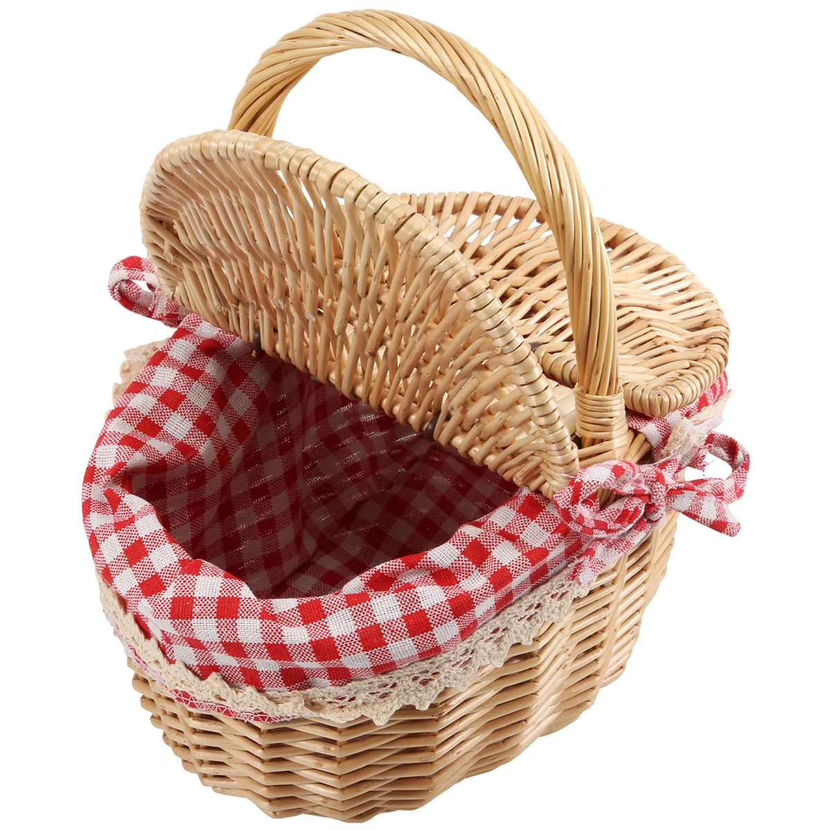 Country Style Wicker Picnic Basket, Cabaz com Tampa e Alça, Forros para Piqueniques e Churrasco