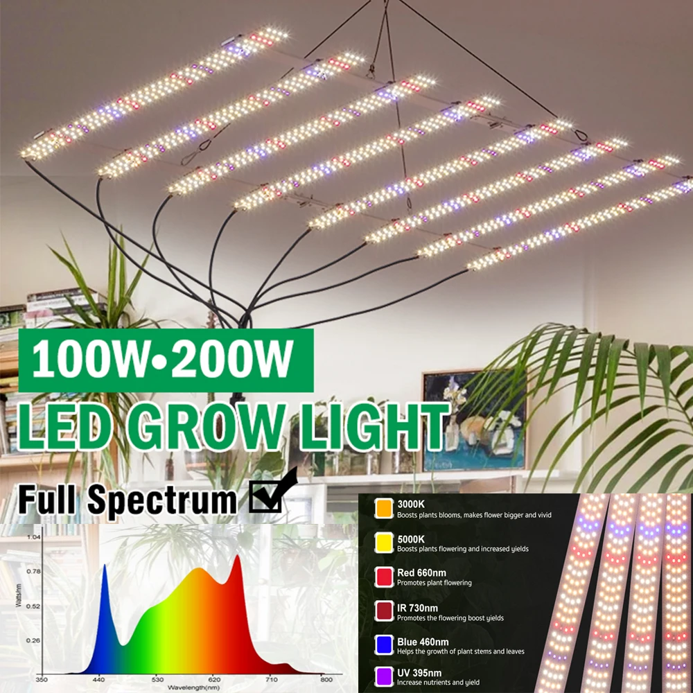 100 واط/200 واط رقيقة جدا الكم مجلس LED تنمو ضوء عكس الضوء LM281B الطيف الكامل ضوء النبات لأنظمة الزراعة المائية الدفيئة