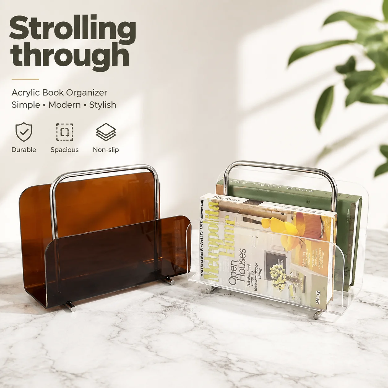 Modern Metal & Acrylic Desktop Bookshelf – Sleek Magazine Rack for Home Office or Living Room